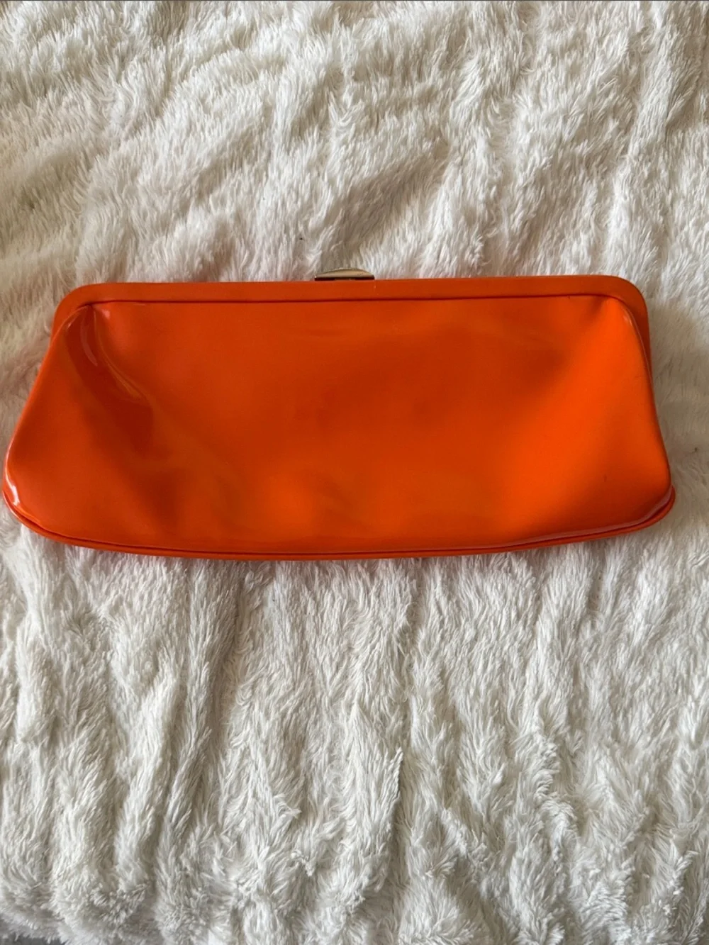 DKNY Orange Patent Convertible Chain Clutch Shoulder Bag Y2K East West Evening